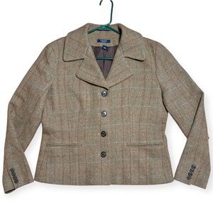 Chaps Wm’s Wool Blend Herringbone Tweed Button Jacket NWOT In Brown Khaki Sz L